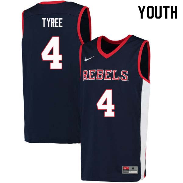 Youth #4 Breein Tyree Ole Miss Rebels College Basketball Jerseys Sale-Navy